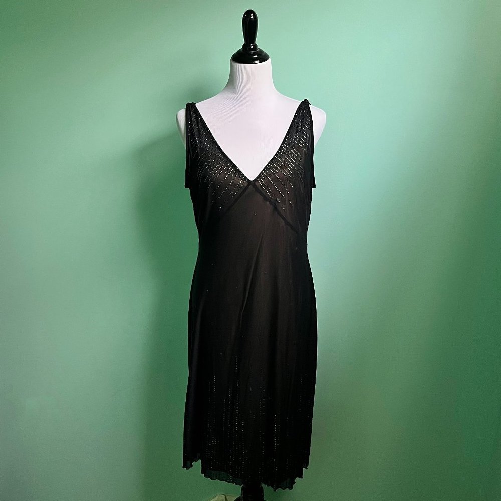 Amanda Smith Petite Black Sequin Sparkling Sheer A-Line Dress